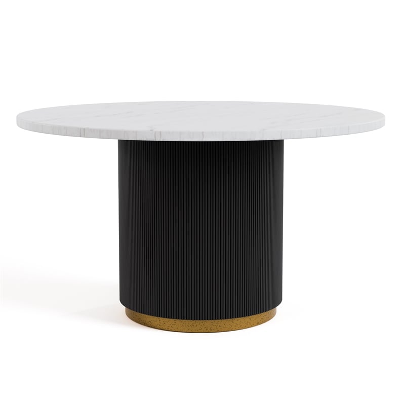 Furniture of America Dramun Marble Top Round Dining Table in White