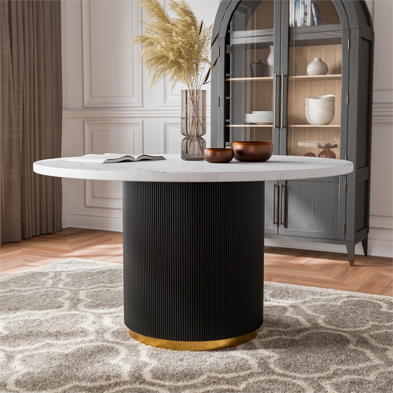 Furniture of America Dramun Marble Top Round Dining Table in White