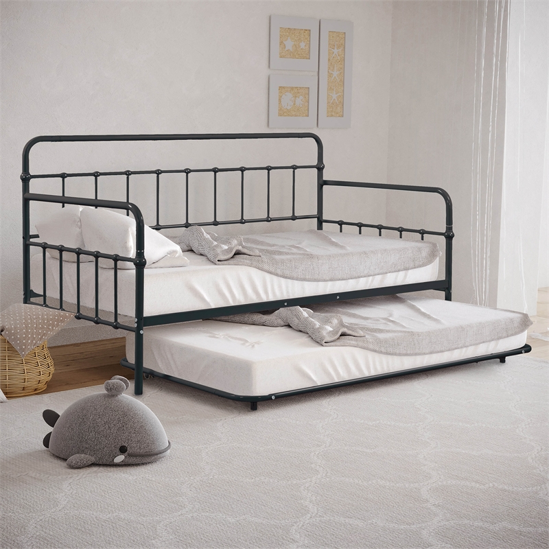 Furniture of America Falfinny Metal Daybed with Trundle in Black