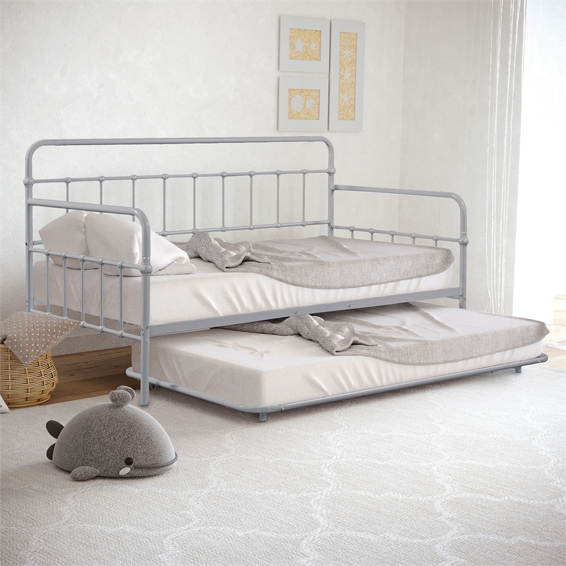 Furniture of America Falfinny Metal Daybed with Trundle in Silver