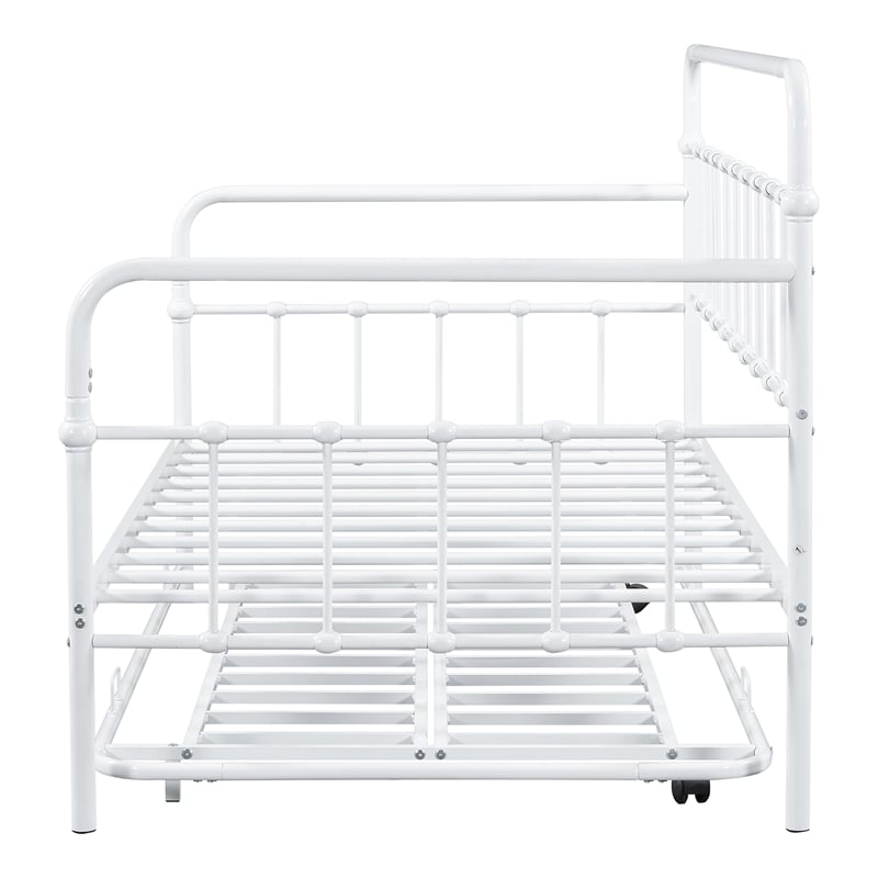 Furniture of America Falfinny Metal Daybed with Trundle in White