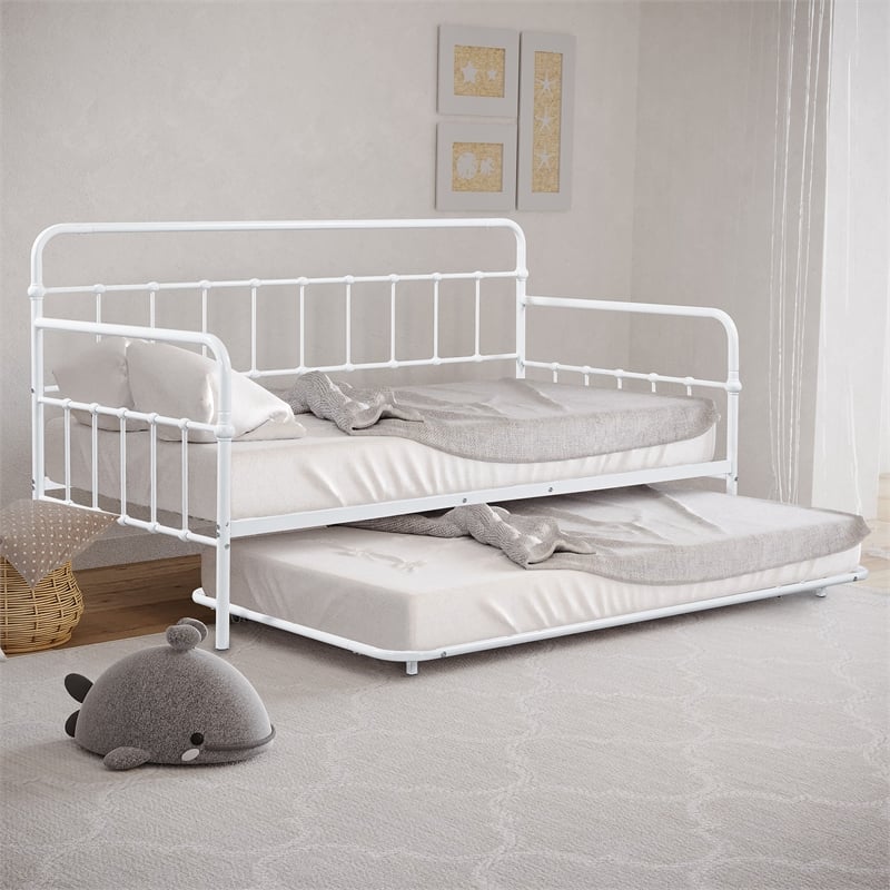 Furniture of America Falfinny Metal Daybed with Trundle in White