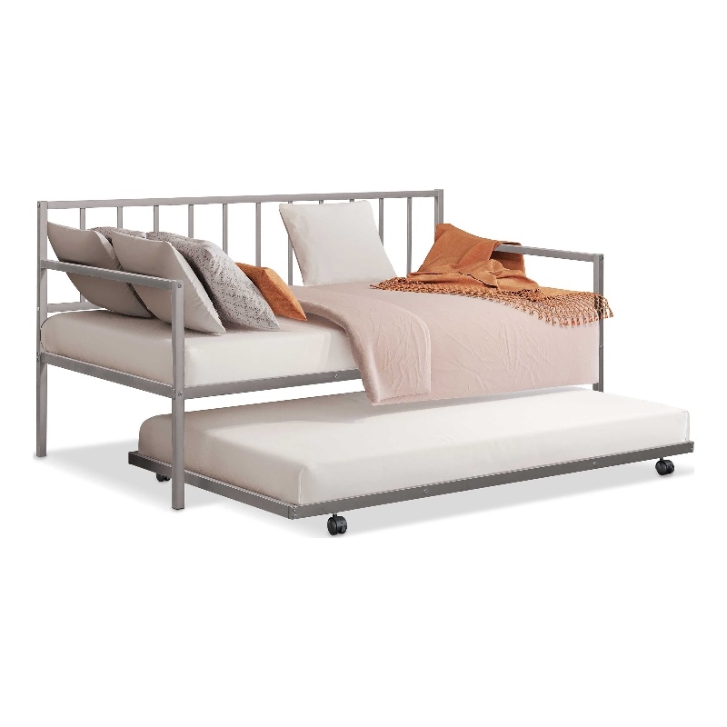 Furniture of America Malady Metal Daybed with Trundle in Silver