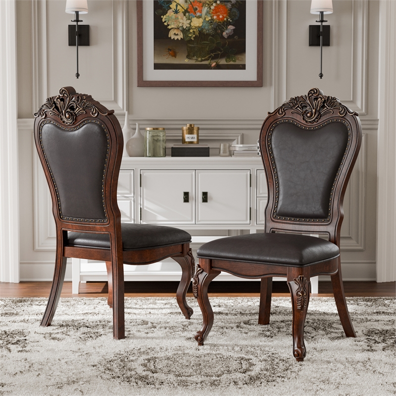 Furniture of America Albernit Faux Leather Side Chairs in Dark Cherry (Set of 2)