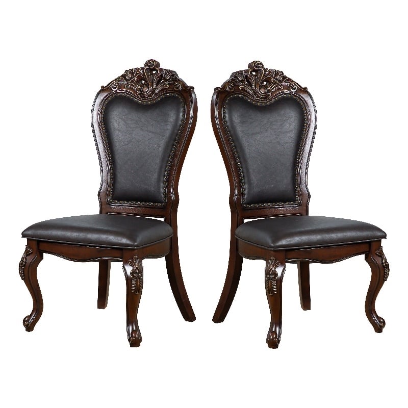 Furniture of America Albernit Faux Leather Side Chairs in Dark Cherry (Set of 2)