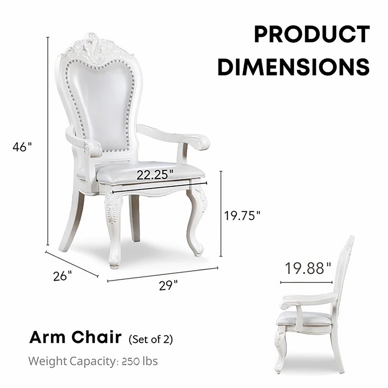 Furniture of America Albernit Faux Leather Arm Chairs in White (Set of 2)
