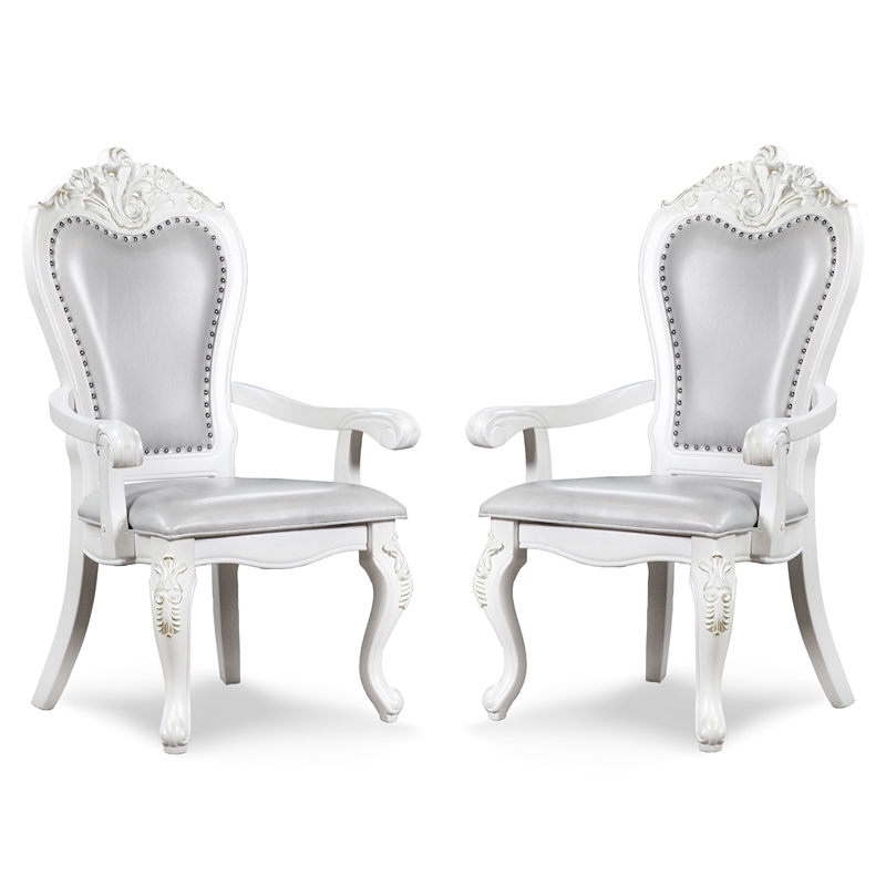 Furniture of America Albernit Faux Leather Arm Chairs in White (Set of 2)