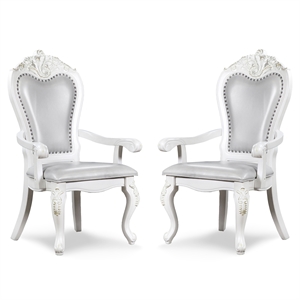 Furniture of America Albernit Faux Leather Arm Chairs in White (Set of 2)