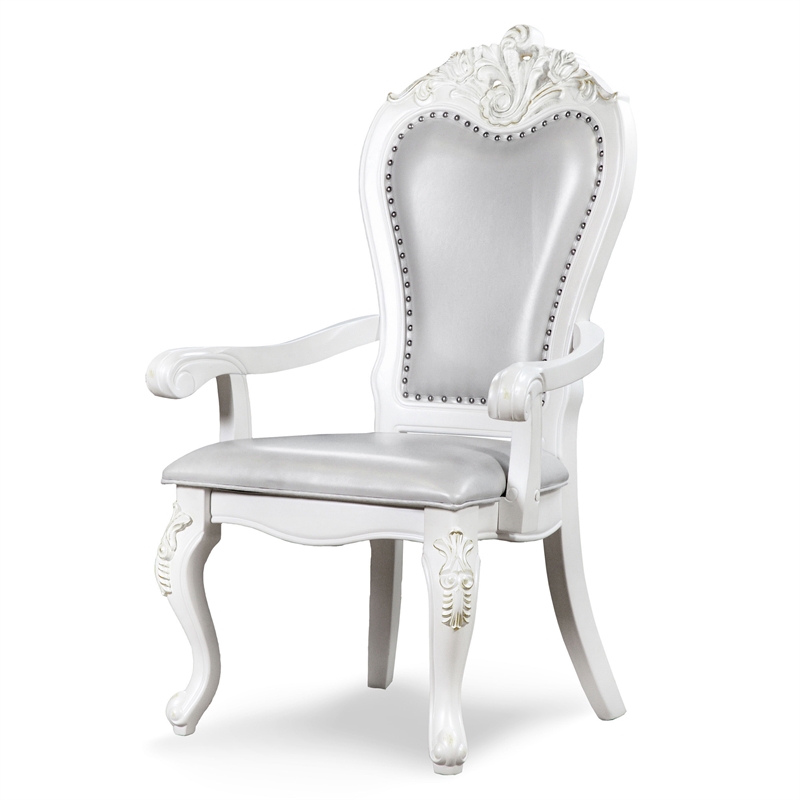Furniture of America Albernit Faux Leather Arm Chairs in White (Set of 2)