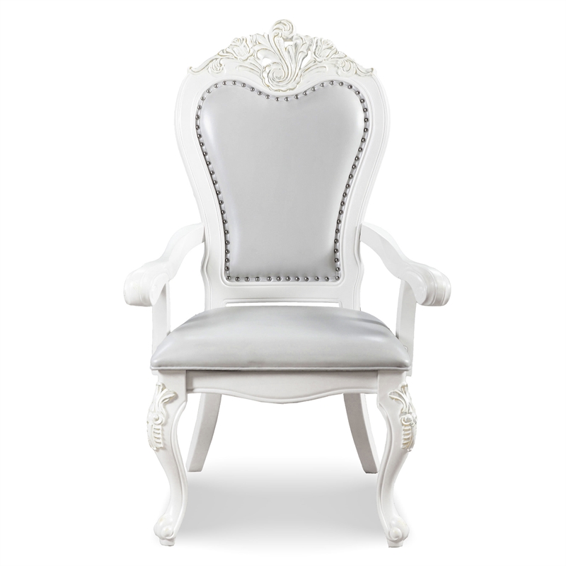 Furniture of America Albernit Faux Leather Arm Chairs in White (Set of 2)