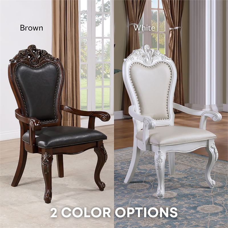 Furniture of America Albernit Faux Leather Arm Chairs in White (Set of 2)