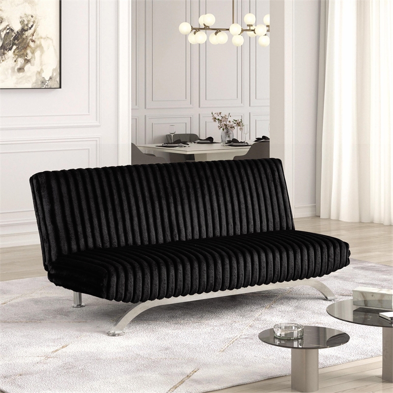 Furniture of America Sturon Upholstered Fabric Futon Sofa Bed in Black