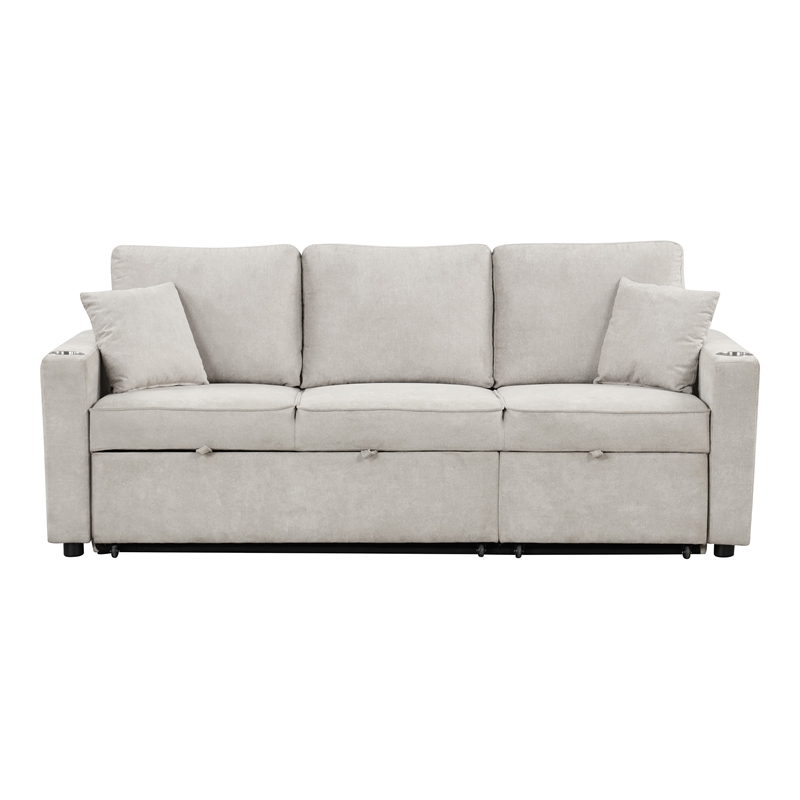 Furniture of America Chatell Fabric Cup Holders Sleeper Sofa Sectional in Beige