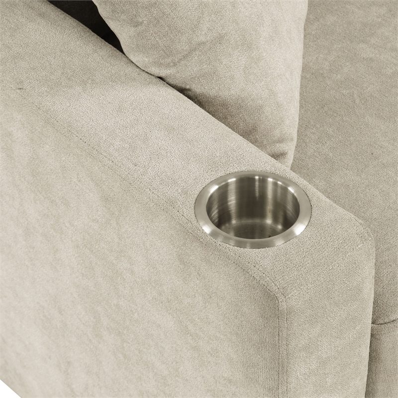 Furniture of America Chatell Fabric Cup Holders Sleeper Sofa Sectional in Beige
