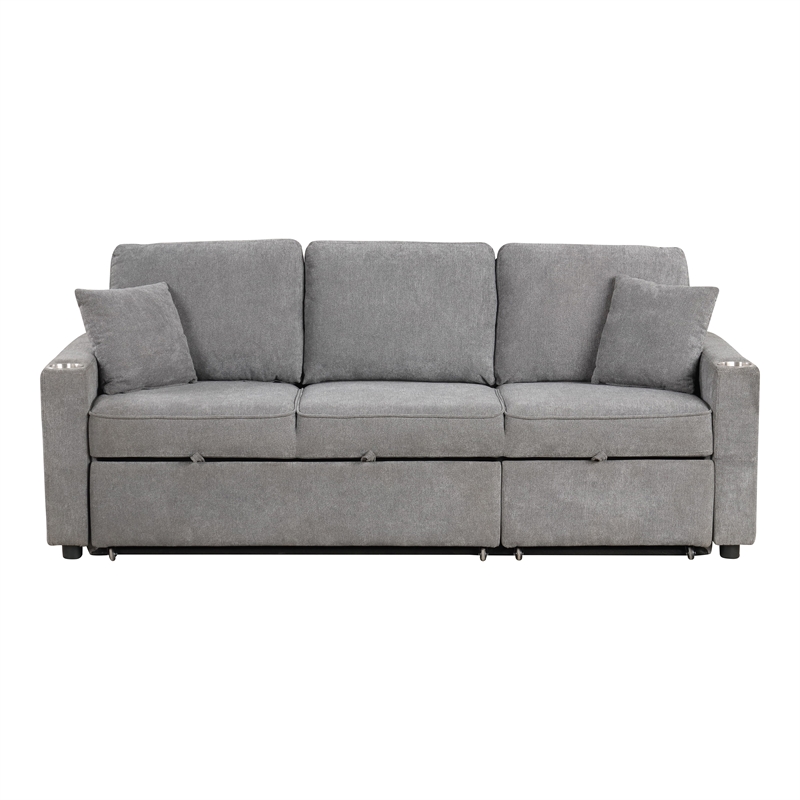 Furniture of America Chatell Fabric Cup Holders Sleeper Sofa Sectional in Gray
