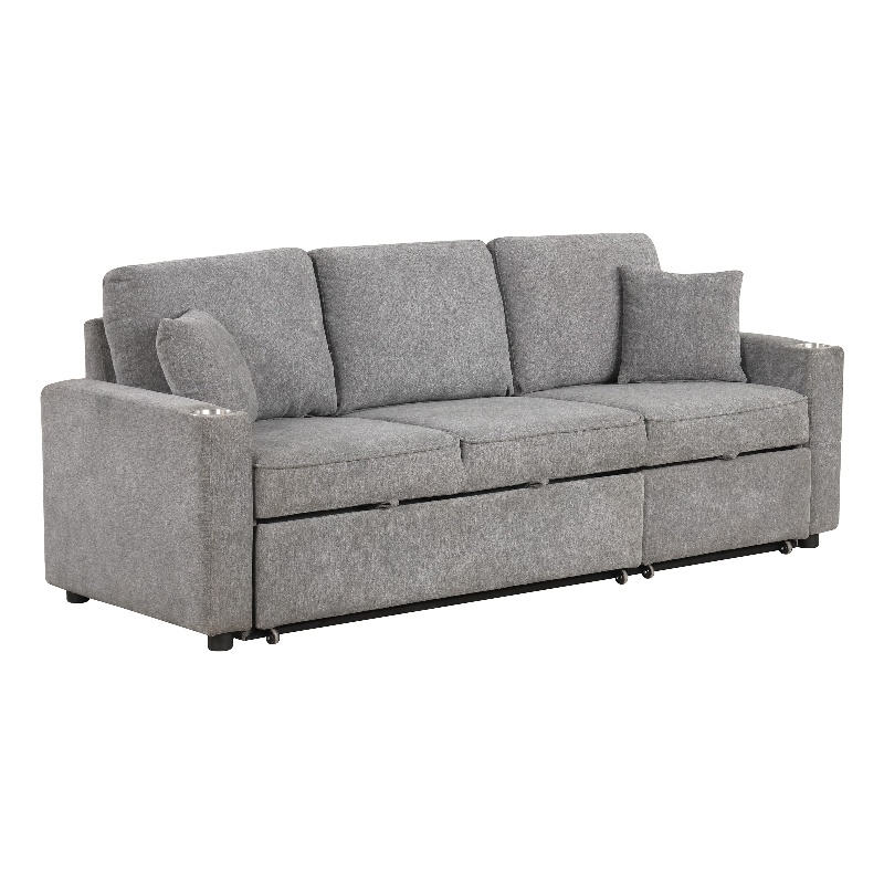 Furniture of America Chatell Fabric Cup Holders Sleeper Sofa Sectional in Gray