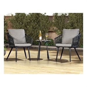 Furniture of America Winslow Metal 3-Piece Patio Conversation Set in Light Gray