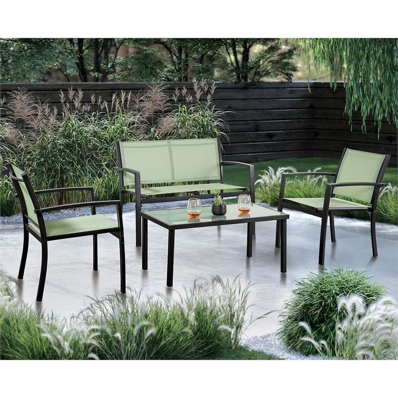 Furniture of America Seuton Metal Frame 4-Piece Patio Sling Set in Green