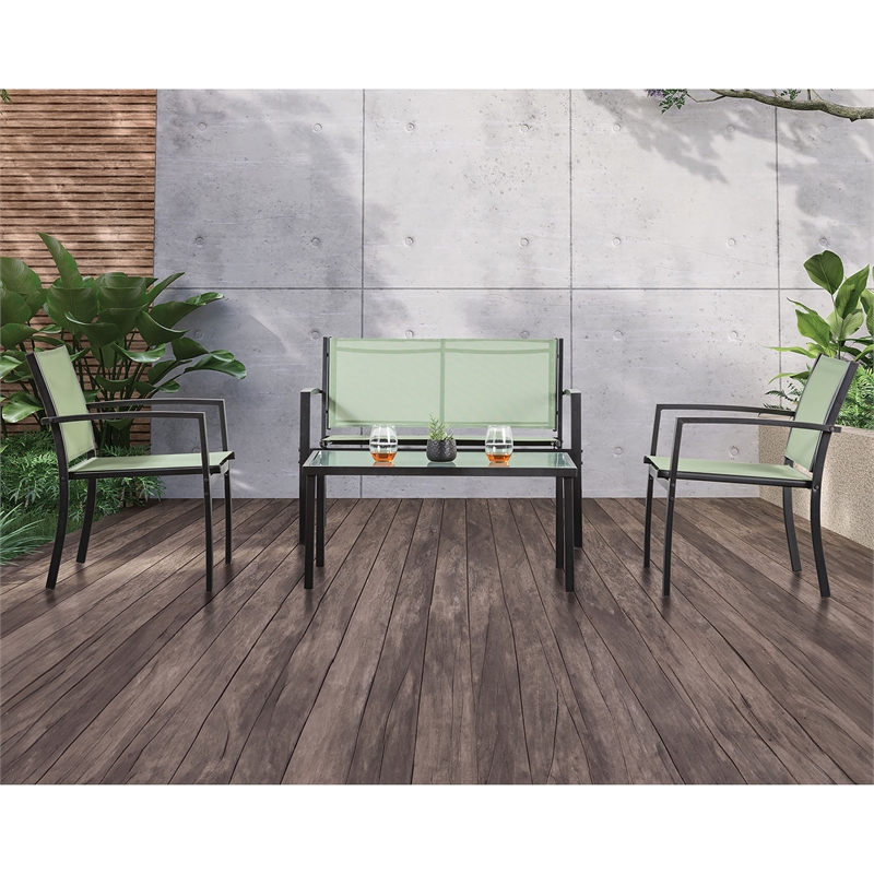 Furniture of America Seuton Metal Frame 4-Piece Patio Sling Set in Green