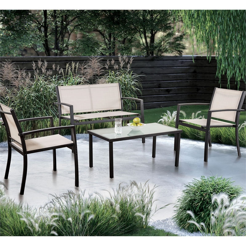 Furniture of America Seuton Metal Frame 4-Piece Patio Sling Set in Light Brown