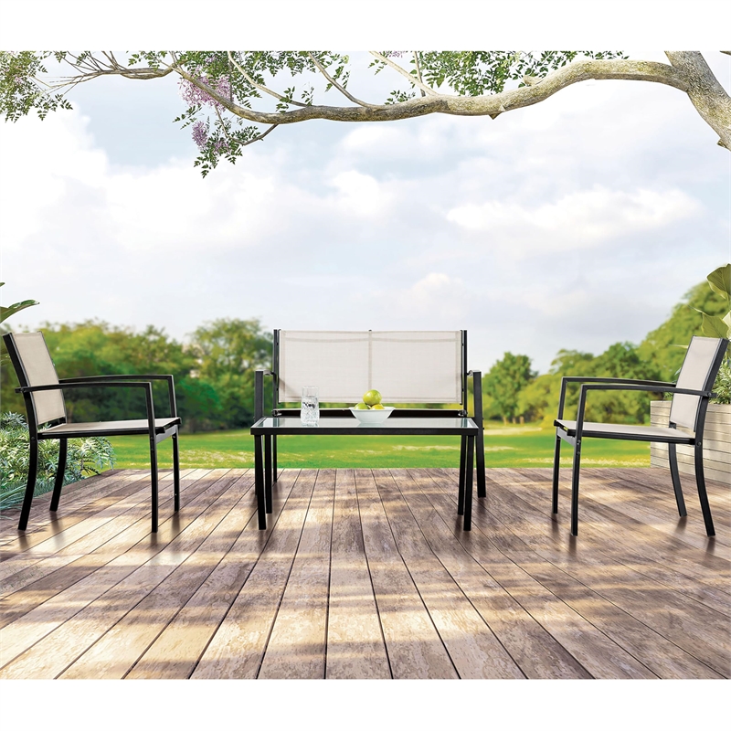 Furniture of America Seuton Metal Frame 4-Piece Patio Sling Set in Light Brown