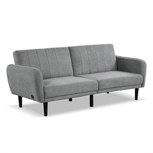 Furniture of America Kittle Fabric Padded Futon Sofa with USB Ports in Gray