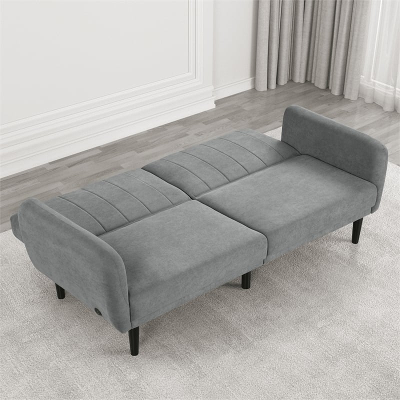 Furniture of America Kittle Fabric Padded Futon Sofa with USB Ports in Gray