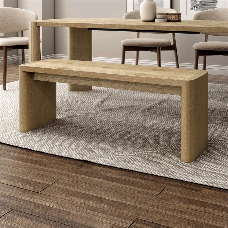 Furniture of America Hallond Solid Wood Backless Dining Bench in Oak