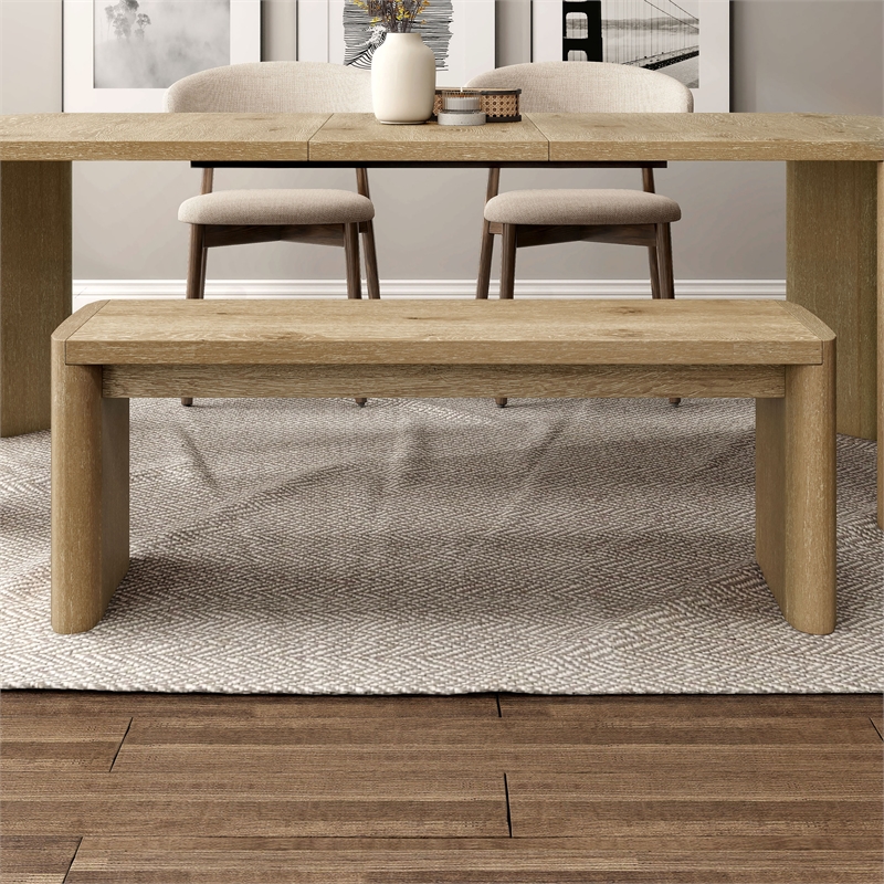Furniture of America Hallond Solid Wood Backless Dining Bench in Oak