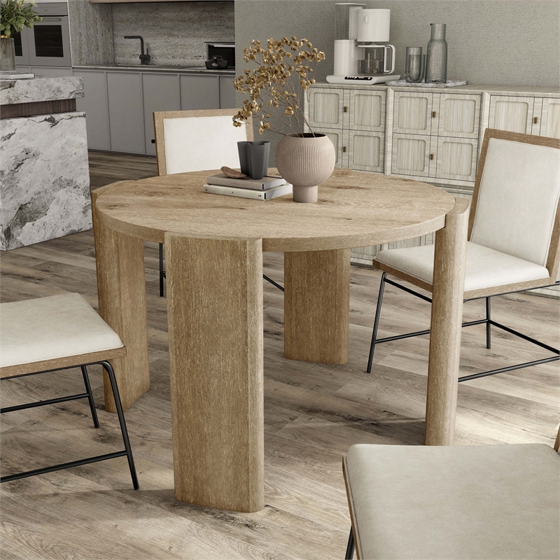 Furniture of America Hallond Solid Wood Round Dining Table in Oak