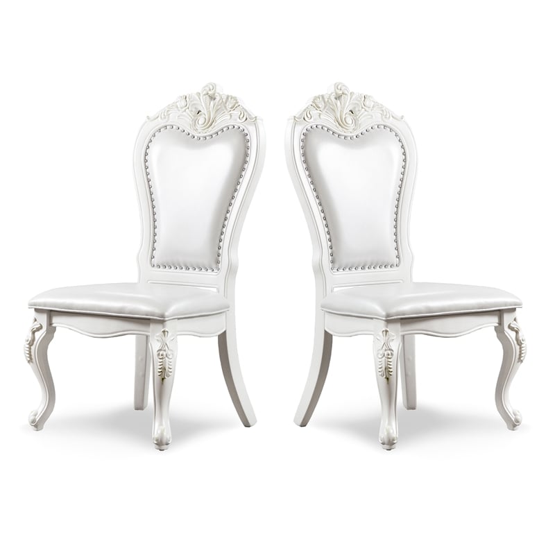 Furniture of America Albernit Faux Leather Side Chairs in White (Set of 2)