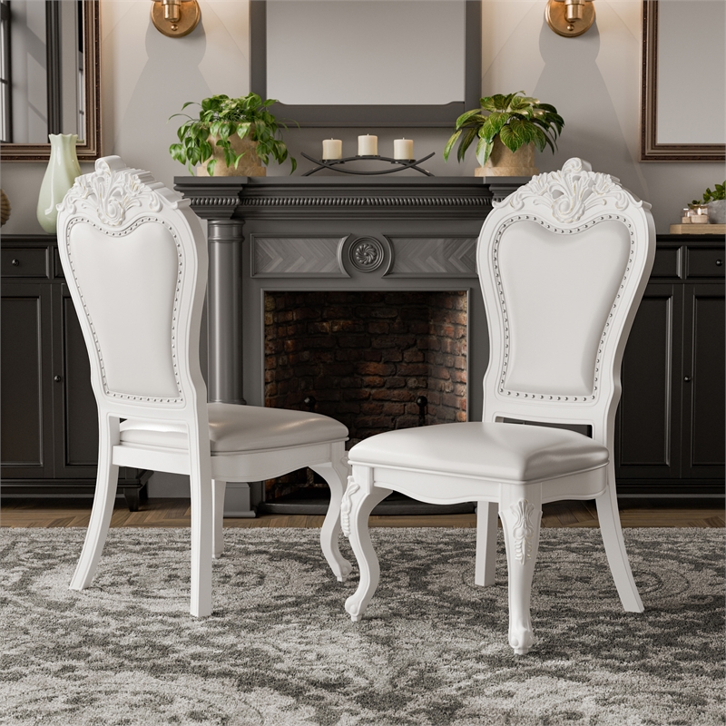 Furniture of America Albernit Faux Leather Side Chairs in White (Set of 2)