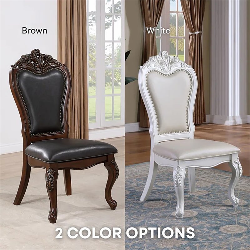 Furniture of America Albernit Faux Leather Side Chairs in White (Set of 2)