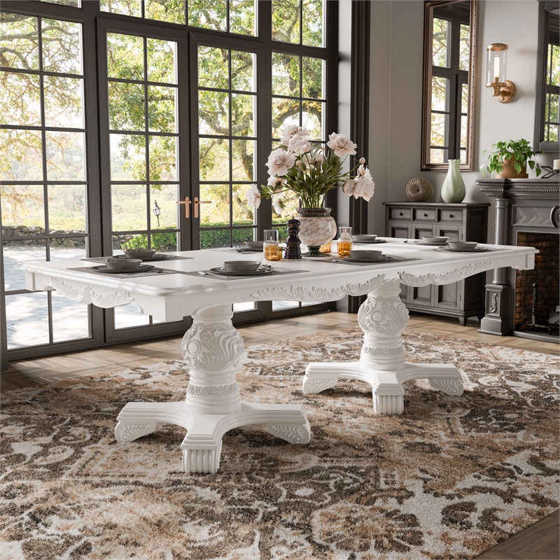 Furniture of America Albernit Solid Wood Expandable Dining Table in White