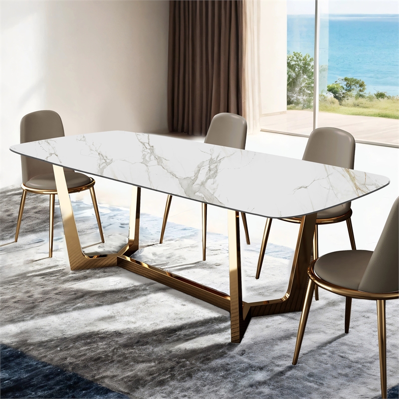 Furniture of America Agorthin Ceramic Top Dining Table in Gold