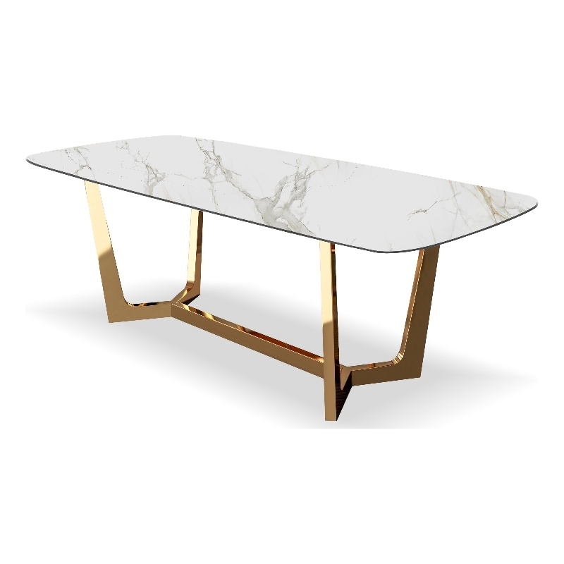 Furniture of America Agorthin Ceramic Top Dining Table in Gold