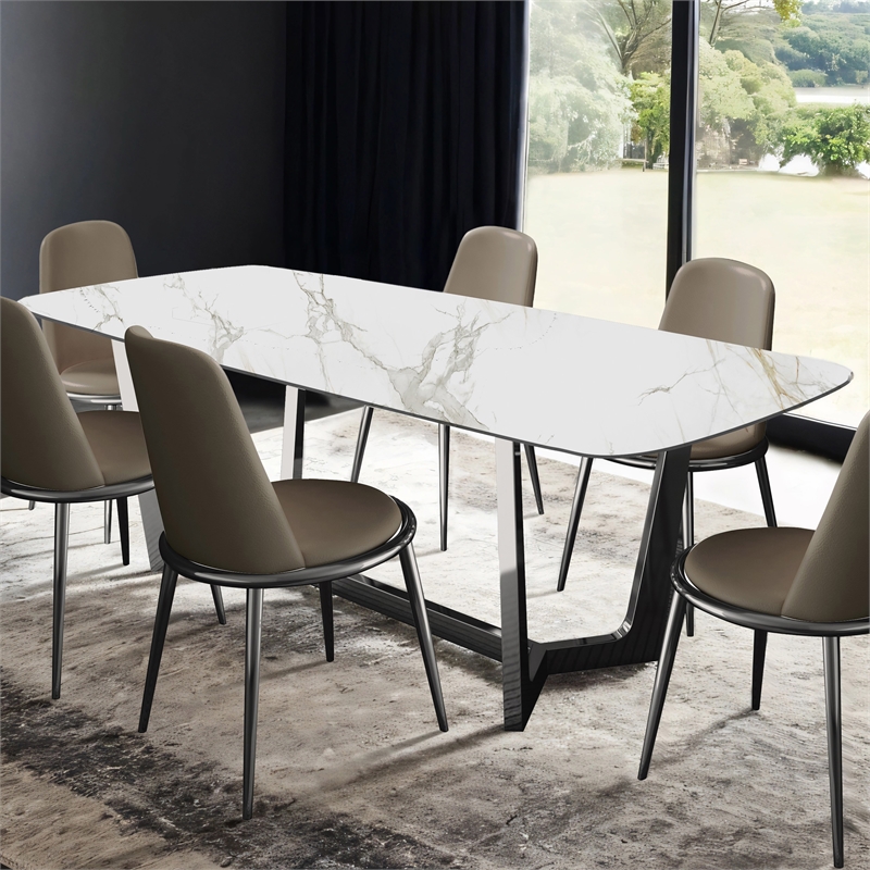 Furniture of America Agorthin Ceramic Top Dining Table in Silver