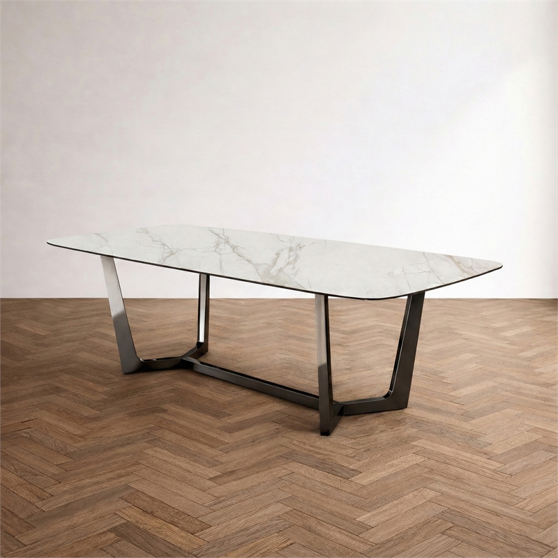 Furniture of America Agorthin Ceramic Top Dining Table in Silver