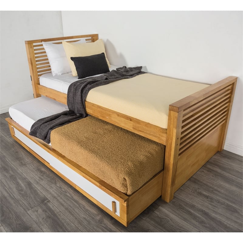 Furniture of America Sabatin Solid Wood Twin Captain Bed with USBs in Light Oak