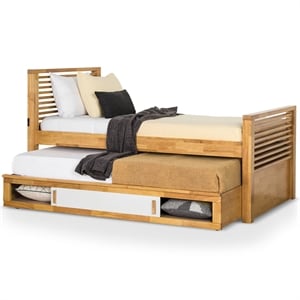 Furniture of America Sabatin Solid Wood Twin Captain Bed with USBs in Light Oak