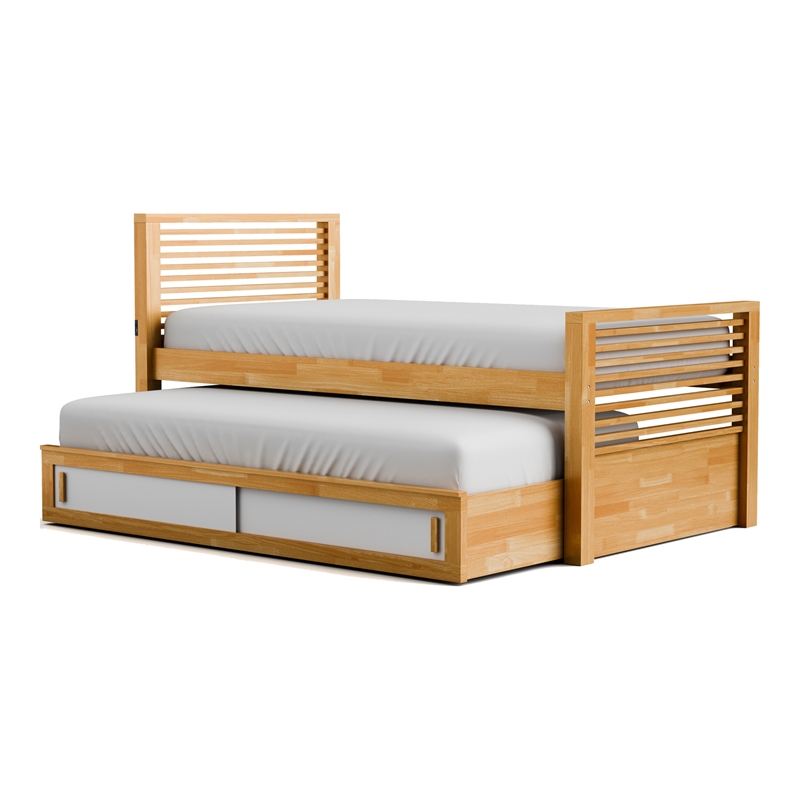 Furniture of America Sabatin Solid Wood Twin Captain Bed with USBs in Light Oak