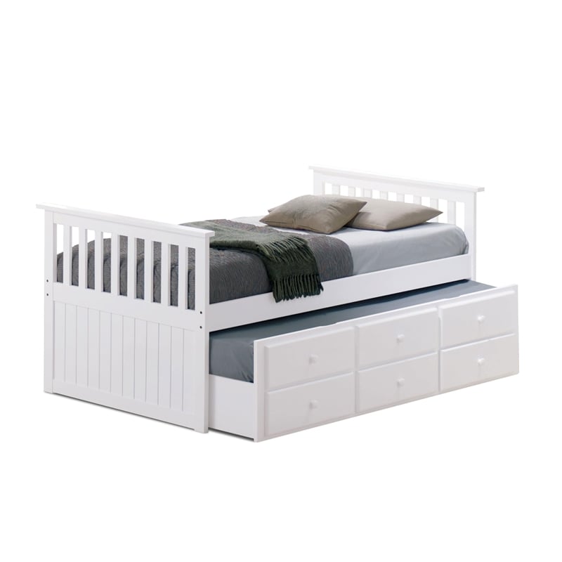 Furniture of America Normen Solid Wood Twin Captain Bed with Drawers in White