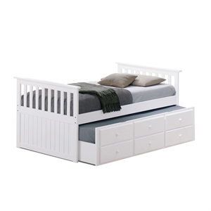 Furniture of America Normen Solid Wood Twin Captain Bed with Drawers in White