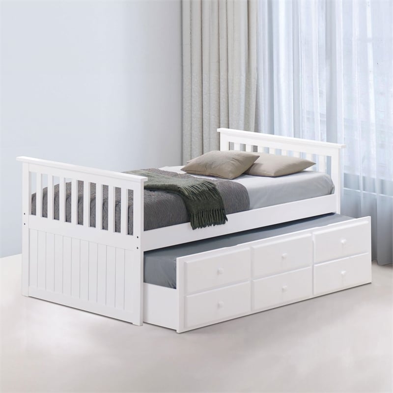 Furniture of America Normen Solid Wood Twin Captain Bed with Drawers in White