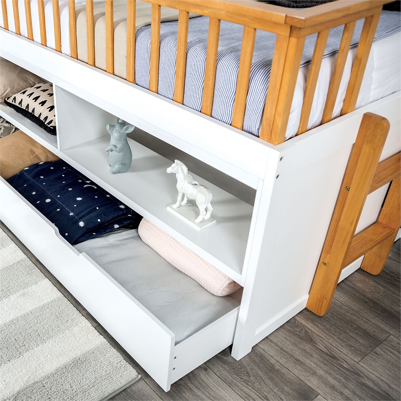 Furniture of America Wonston Solid Wood 2-Open Shelf Twin Captain Bed in White