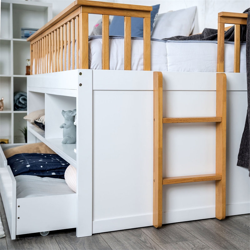 Furniture of America Wonston Solid Wood 2-Open Shelf Twin Captain Bed in White