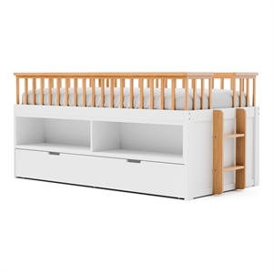 Furniture of America Wonston Solid Wood 2-Open Shelf Twin Captain Bed in White