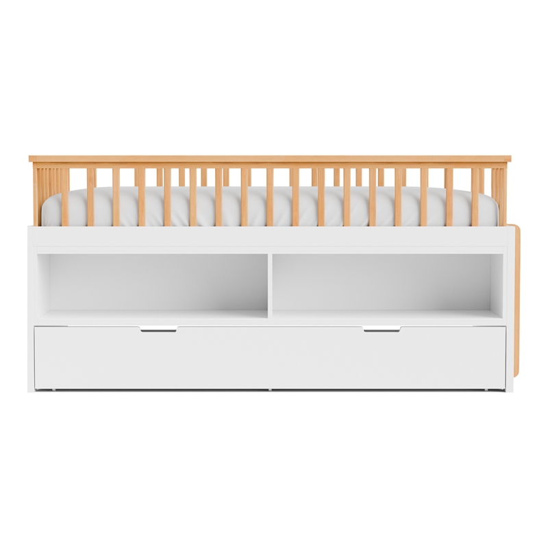Furniture of America Wonston Solid Wood 2-Open Shelf Twin Captain Bed in White