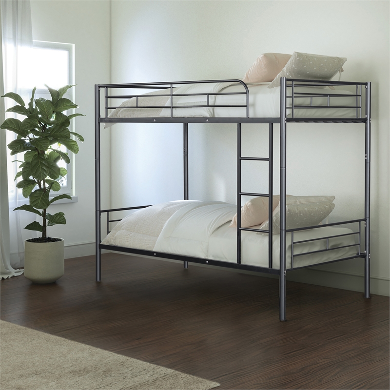 Furniture of America Cinto Metal Twin over Twin Bunk Bed in Black