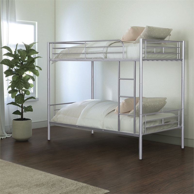 Furniture of America Cinto Metal Twin over Twin Bunk Bed in Silver